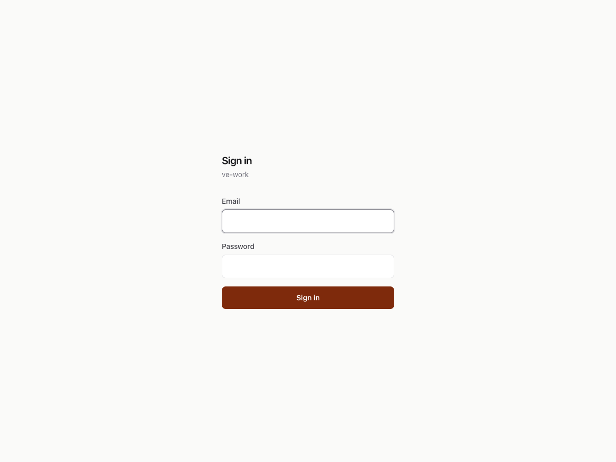 ve-work sign-in page — minimal email and password form